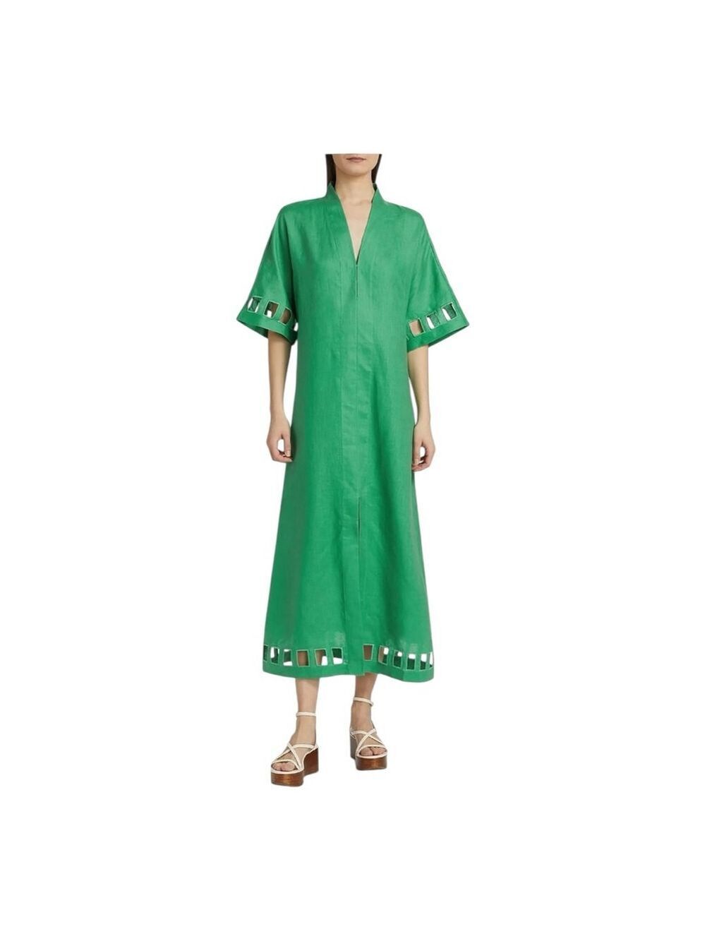 Women's Figue Adelaide Green Cut-Out Linen Midi Size L***. No belt